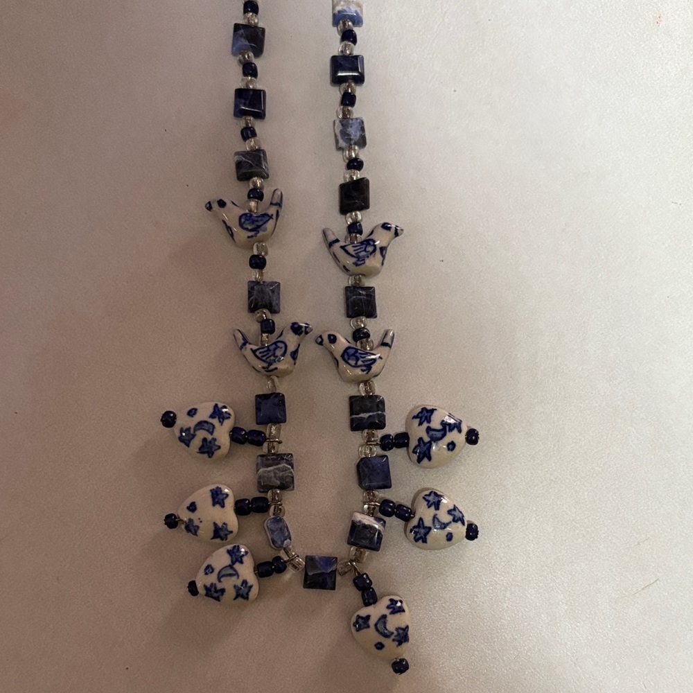 Blue and White Ceramic Bird Necklace - Picture 4 of 5